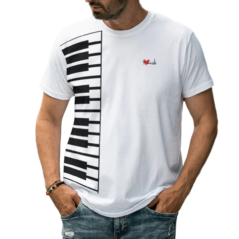 Playera Musical con Diseño de Piano para Caballero I Music Shirt I YoMusik l Full Size Design I Playeras Musicales