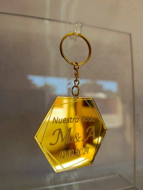 Llaveros Acrílico Dorado 6cm Boda - comprar online