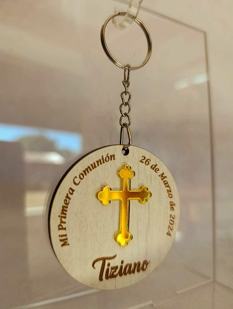 Llaveros Fibroplus + Acrílico Dorado 6cm Comunión - comprar online