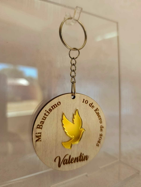 Llaveros Fibroplus + Acrílico Dorado 6cm Bautismo - comprar online