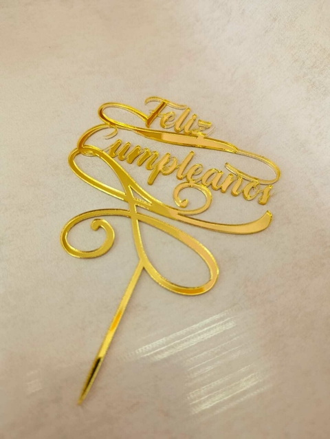 Topper Acrílico Dorado Feliz Cumpleaños - comprar online