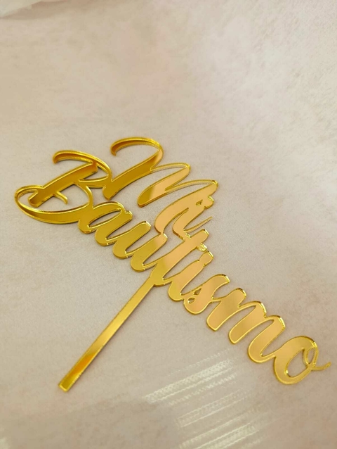 Topper Acrílico Dorado Mi Bautismo - comprar online