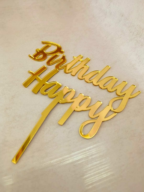 Topper Acrílico Dorado Happy Birthday - comprar online