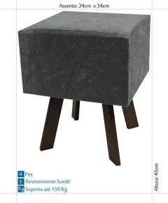 PUFF BANQUETA RETRO QUADRADO SUEDE CINZA DECORACAO SALA - comprar online