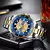 Relógio masculino Curren luxo com design mecânico, mostrador azul com detalhes dourados e pulseira de aço prateada e dourada