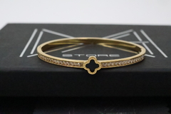 Brazalete tipo Van Cleef en acero inoxidable 316L de 1 trébol. - Dastoremx