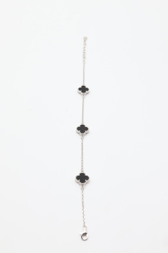 Pulsera tipo Van Cleef 3 tréboles negros en plata .925 con piedra ónix. - comprar en línea