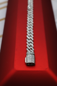 Pulsera Cubana Miami en Plata .925 bañada en Rodio con Incrustaciones se Moissanita D corte VVS1 Certificada 0.0015 ct por gema. - tienda en línea