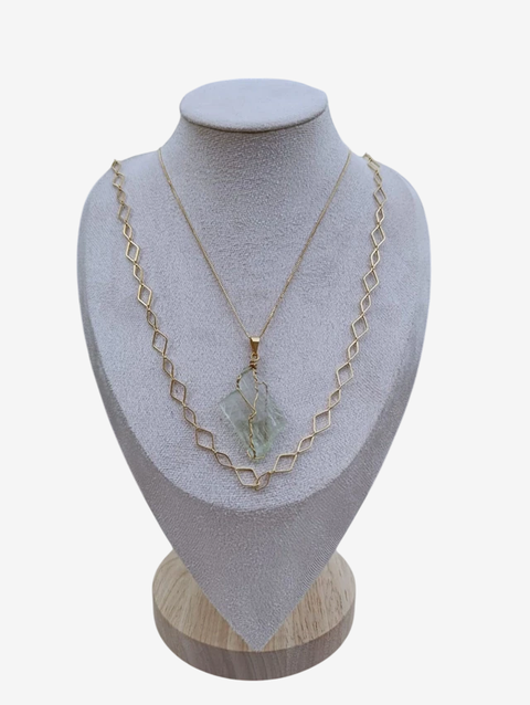 Hiddenite Spodumene Green Natural Crystal Handmade Pendant in Necklaces 18k Gold Bath Image Model Bust