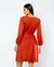 Vestido tubo em suede c/ mg comprida levemente bufante e faixa - Allú