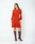 Vestido tubo em suede c/ mg comprida levemente bufante e faixa