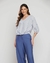 Blusa decote v listrada c/ bordado e mg 3/4 - comprar online
