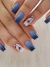 Uñas Autoadhesivas Press On - Degrade Azul Flores