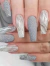 Uñas Autoadhesivas Press On - Coffin Plata Marmol Brillante