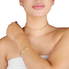 CONJUNTO CHOKER ESFERAS E CRISTAIS BANHADO OURO 18K OU PRATEADO - comprar online