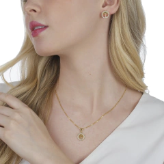 CONJUNTO DE COLAR COM PINGENTE E BRINCOS ÁRVORE DA VIDA COM ZIRCÔNIAS FOLHEADO A OURO 18K TAMANHO P - comprar online