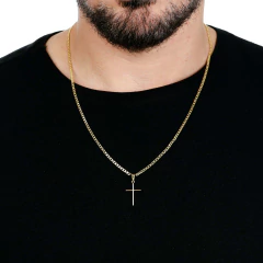 Cordão Corrente Cruz Palito Banho Ouro 18k ou Prata + Pulseira - comprar online