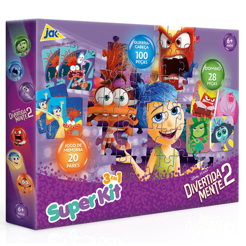 Divertidamente 2 Super Kit Júnior (Quebra-Cabeça 100 Peças+Memória+Dominó), Toyster.