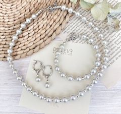 Conjunto plateado perlas