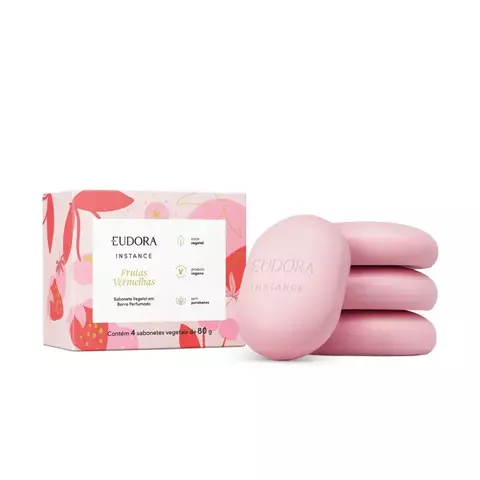 Sabonete Vegetal em Barra Perfumado Eudora Instance Frutas Vermelhas - 4x80g