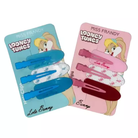 Hair Clips Looney Tunes Kit com 3 unidades Rosa ou Azul - Miss Frandy