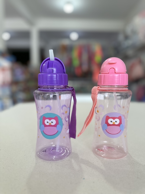 Squeeze Garrafinha Canudo Silicone coruja lilais Infantil 400 Ml - comprar online