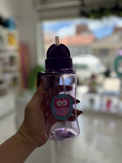 Squeeze Garrafinha Canudo Silicone coruja lilais Infantil 400 Ml - Brink Bem Variedades