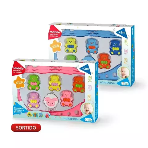 Mobile para berço com 5 enfeites, musical e giratório URSO