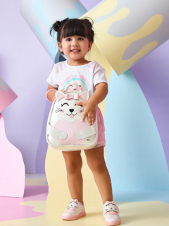 Mochila Infantil Pampili Gatinha Branca e Rosa