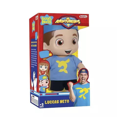 Boneco Luccas Neto musical Rosita com Boné Aventureiro Azul