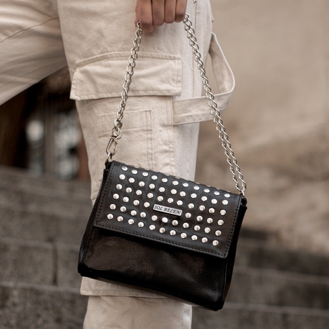 Cartera Bandolera de Cuero Negra Aqua