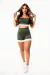 Feminino Short Verde Militar com Branco Cintura Alta e Cropped Alcinha Academia Conjunto Fitness | REF: CSV16