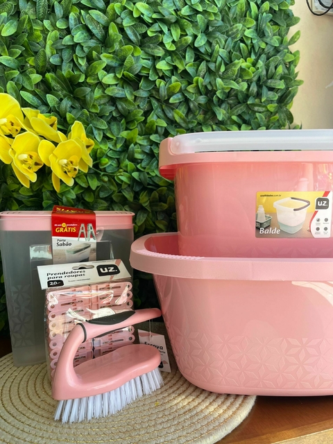 Kit Lavanderia UZ Balde + Bacia + Porta Sabão + Escova