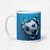Taza blanca de 11 oz con estampado de Pelota de Fútbol Rompiendo una Pared Azul - comprar en línea