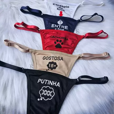 Calcinha Sensual Fio Dental com Escritas e Regulagem Lateral – Toque Sensual - comprar online