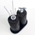 Kit lavabo Roma com dois frascos pretos e detalhes em textura, um dos quais possui uma bomba prateada e o outro com varetas.