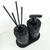 Kit lavabo Roma com dispensador e difusor de aromas, com acabamento em pedras pretas, ideal para banheiros e lavabos elegantes.