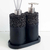 Kit lavabo Roma com dispenser de sabonete e difusor de ambiente, acabamento em pedras pretas e base preta.