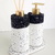 Kit Lavabo Paris com frascos brancos e detalhes em preto, decorativo e funcional para banheiro.