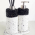 Kit Lavabo Paris com dois dispensers, um para sabonete e outro para difusor de ambiente, com base branca e detalhes em pedras pretas.