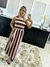 Vestido Listrado Bicolor Bordô e Bege