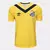 Camisa de futebol masculina da Umbro, modelo Santos III 24/25, nas cores amarelo e preto, com logo do Santos e design estilizado.