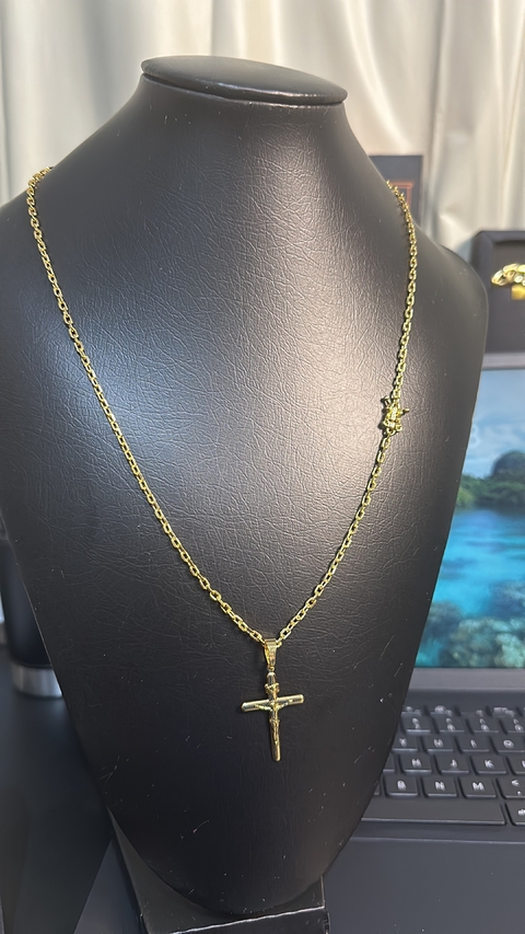 CORDÃ CADEADO 2MM C/PINGENTE, FECHO GAVETA, BANHADO A OURO 18K