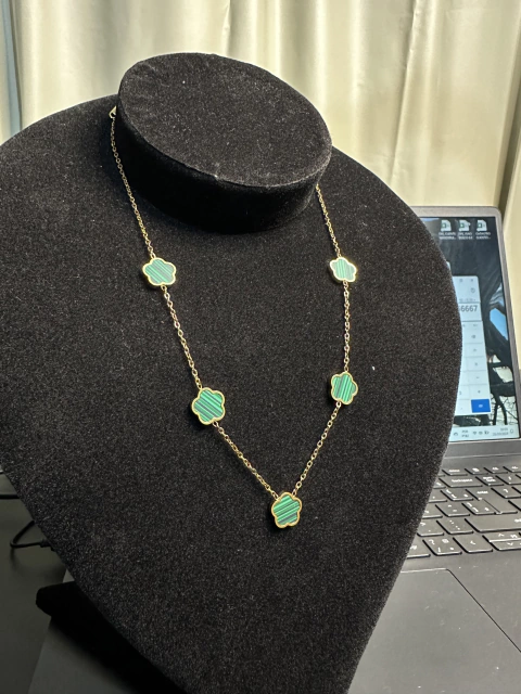 COLAR FEMININO, INSPIRAÇÃO VAN CLEFF VERDE, TREVO FLOR,BANHADO OURO