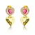 Brinco Coração Zircônia Rosa e Coração Liso 25mm Banhado à Ouro
