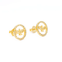 Brinco Botão Espírito Santo Vazado Cravejado em Zircônias Banhado à Ouro 18k