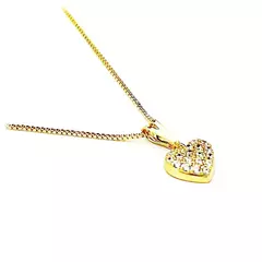 Colar Veneziana com Pingente Coração Micro Cravejado Banhado à Ouro 18k