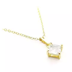 Colar Elos Cadeado Zircônia Geométrica Cristal Banhado à Ouro 18k