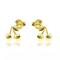 Brinco Pequeno Cereja 8mm Banhado à Ouro