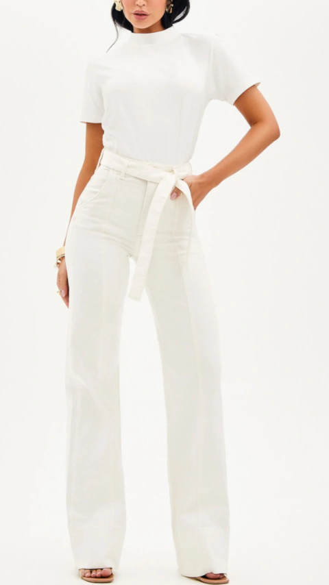 Calça ultramodeladora tamanho 34/36 - wide leg jeans - off white